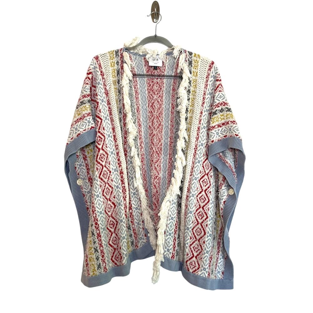 Cabi 5001 Siesta Fringe Poncho Cardigan Size XS/SM Multicolor Boho Festival